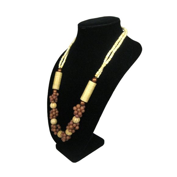 Vintage Estate Necklace 27 Inch Wooden Beaded Brown Jewelry Strand String - Picture 3 of 4